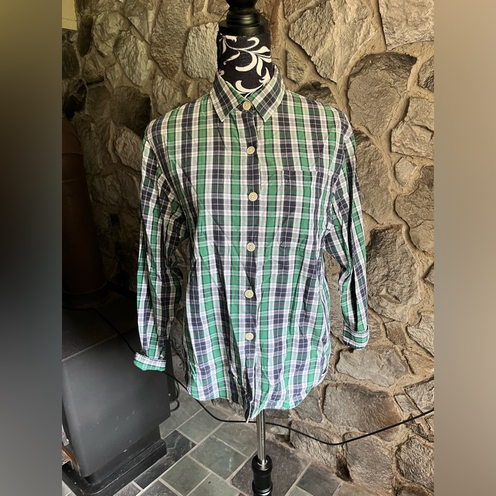 Talbots Green & Blue Plaid Button Down Mens Shirt S